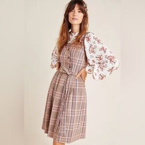 Gal Meets Glam Pink and Brown Plaid Madison Tie-Front Mini Dress Size 12